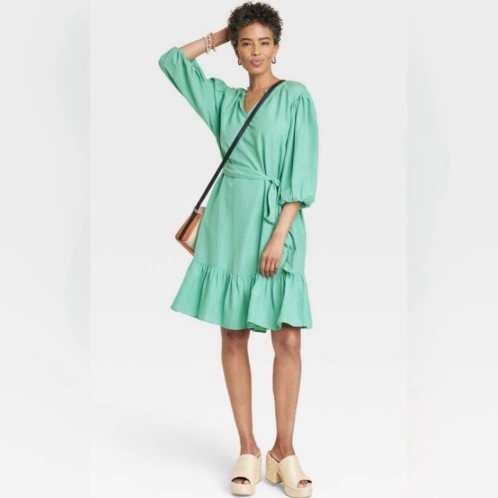 NWT Knox Rose Green Belted Ruffle Dress Plus Size 1X